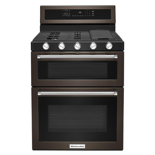 KITCHENAID KFGD500EBS Kitchenaid 30-inch 5 Burner Gas Double Oven Convection Range - B...
