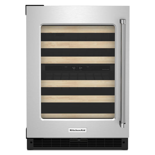 KITCHENAID KUWL214KSB 24"" Undercounter Wine Cellar With Glass Door and Wood-front Racks -...