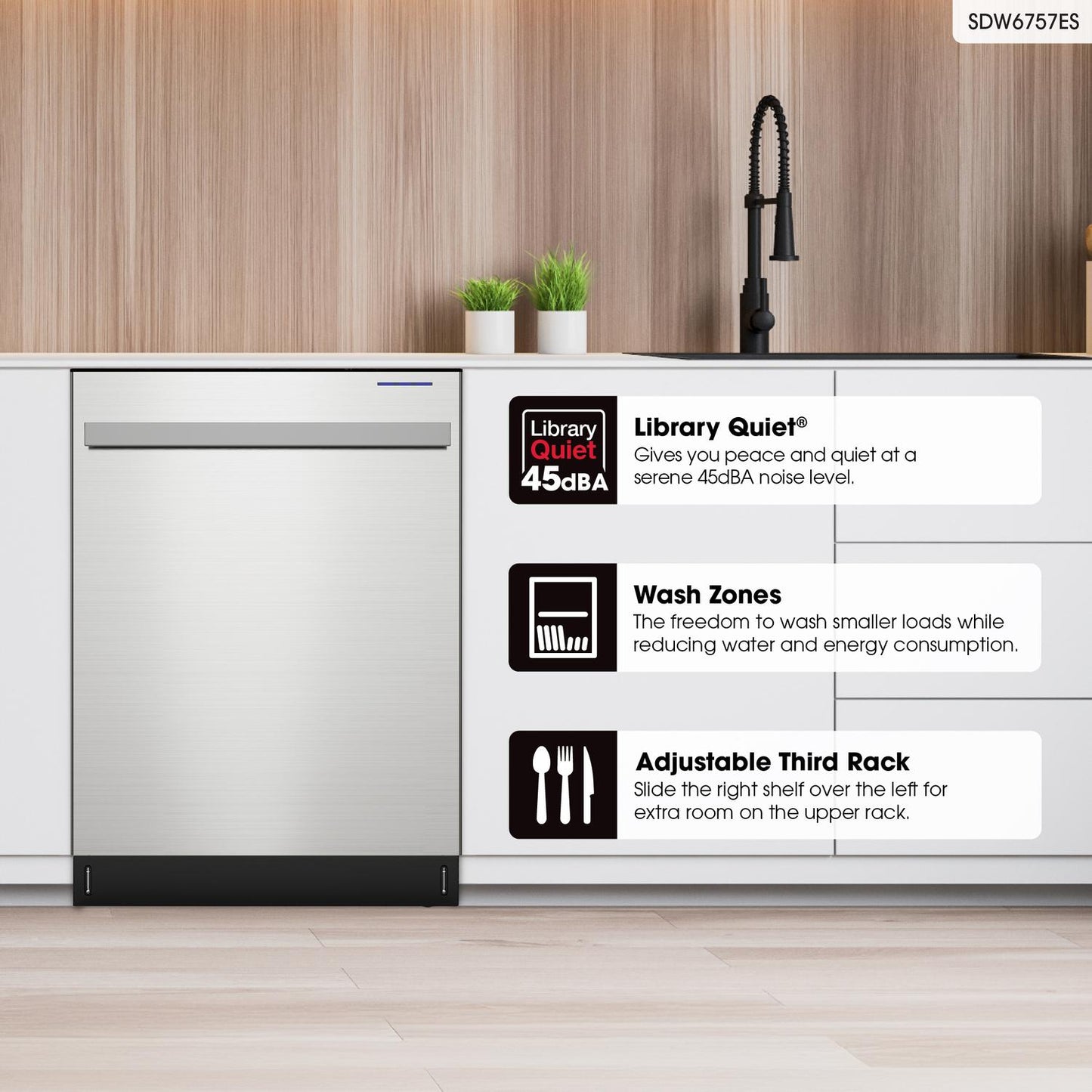 SHARP SDW6757ES Sharp 24"" Slide-in Stainless Steel Dishwasher