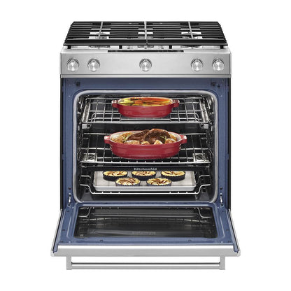 KITCHENAID KSGB900ESS Stainless Steel Kitchenaid 30-inch 5 Burner Gas Convection SLIDE...