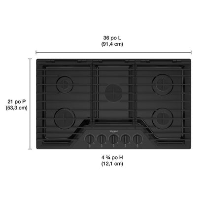 WHIRLPOOL WCGK5036PB 36-inch Gas Cooktop With Ez-2-lift Hinged Cast-iron Grates