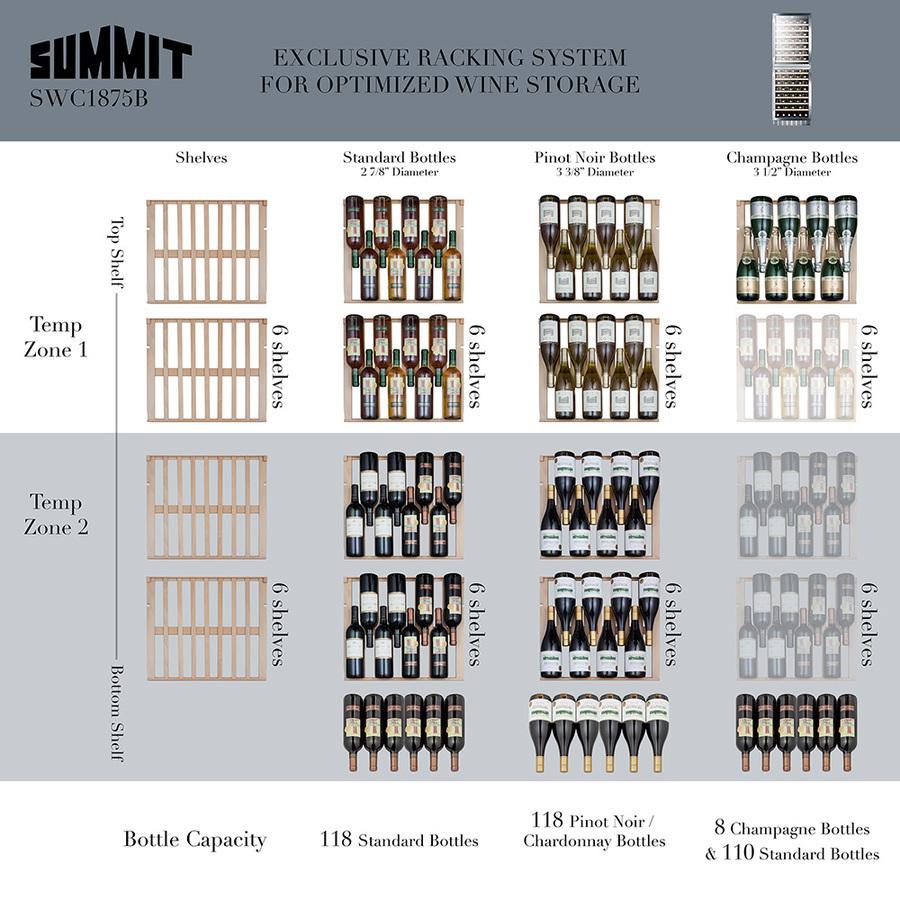 SUMMIT SWC1875B Dual Zone 118 Bottle Wine Cellar With Two Glass Doors and Digital T...