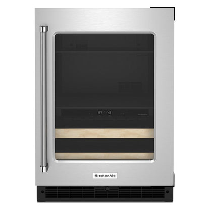 KITCHENAID KUBR214KSB 24"" Beverage Center With Glass Door and Wood-front Racks - Black CA...