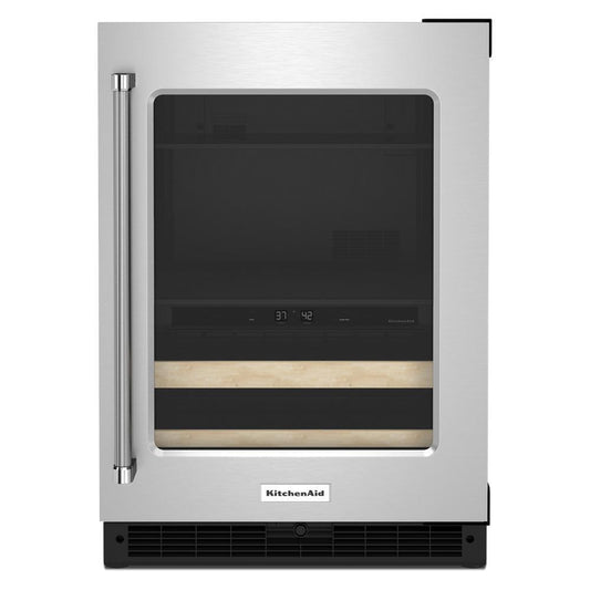 KITCHENAID KUBR214KSB 24"" Beverage Center With Glass Door and Wood-front Racks - Black CA...