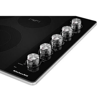 KITCHENAID KCES550HSS 30"" Electric Cooktop With 5 Elements and Knob Controls - Stainless ...