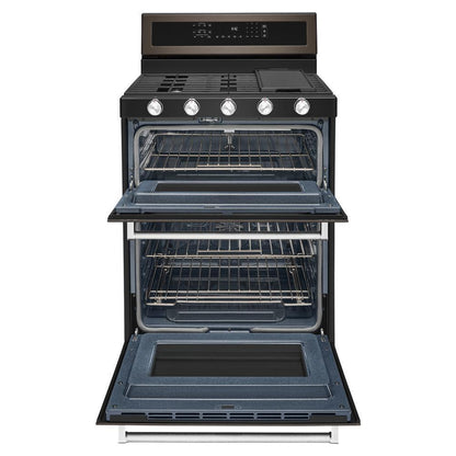 KITCHENAID KFGD500EBS Kitchenaid 30-inch 5 Burner Gas Double Oven Convection Range - B...