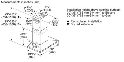 BOSCH HCP50652UC 300 Series 30"" Pyramid Canopy Chimney Hood, 600 Cfm, Hcp50652uc, ST...