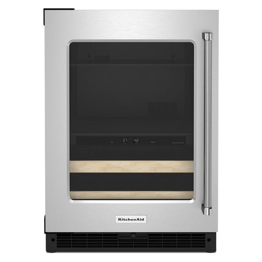 KITCHENAID KUBL214KSB 24"" Beverage Center With Glass Door and Wood-front Racks - Black CA...