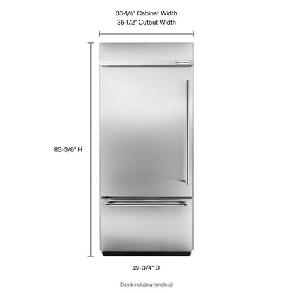 KITCHENAID KBBL306ESS 20.9 Cu. Ft. 36"" Width Built-in Stainless Bottom Mount REFRIGERATOR...