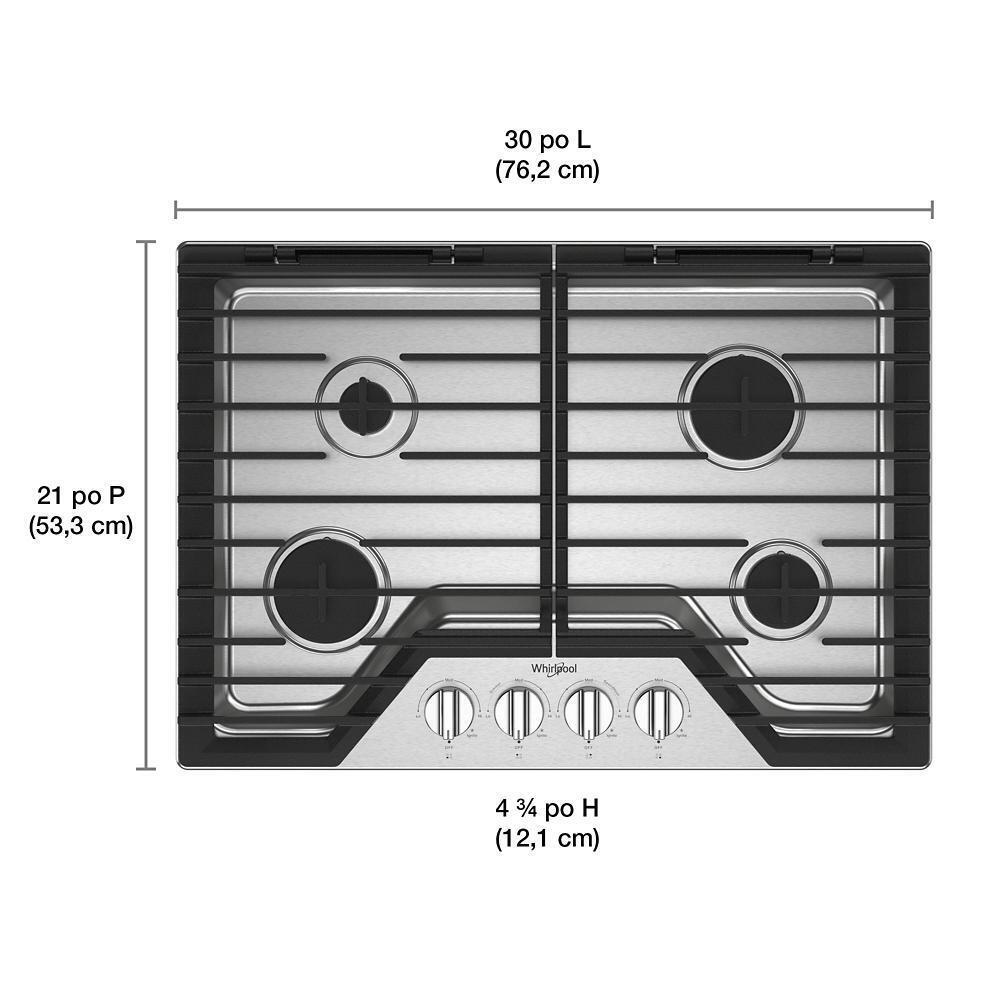 WHIRLPOOL WCGK5030PS 30-inch Gas Cooktop With Ez-2-lift Hinged Cast-iron Grates
