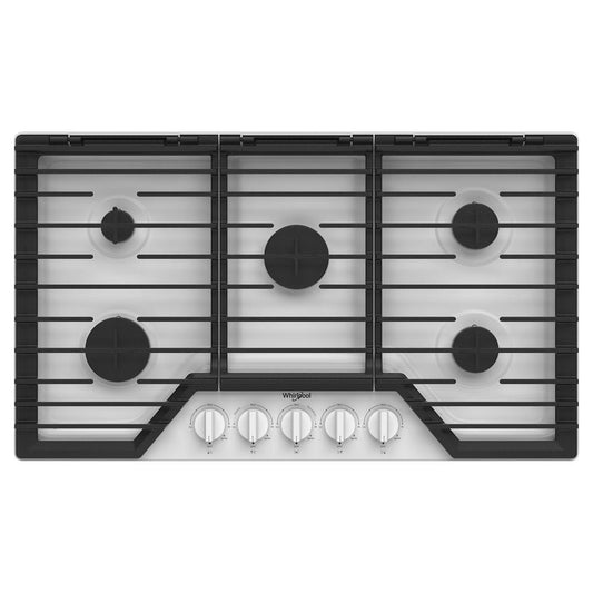 WHIRLPOOL WCGK5036PW 36-inch Gas Cooktop With Ez-2-lift Hinged Cast-iron Grates