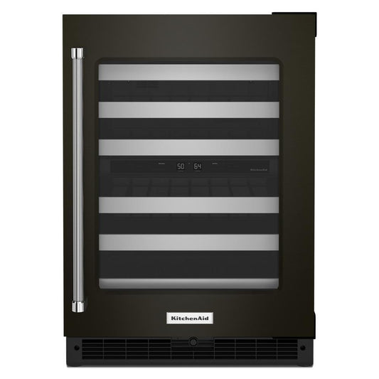 KITCHENAID KUWR314KBS 24"" Undercounter Wine Cellar With Glass Door and Metal-front Racks ...