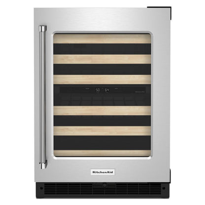 KITCHENAID KUWR214KSB 24"" Undercounter Wine Cellar With Glass Door and Wood-front Racks -...