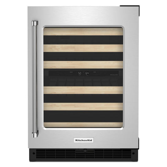 KITCHENAID KUWR214KSB 24"" Undercounter Wine Cellar With Glass Door and Wood-front Racks -...