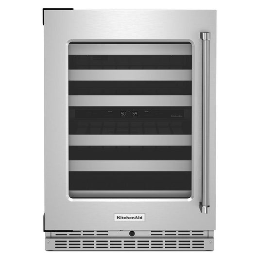 KITCHENAID KUWL314KSS 24"" Undercounter Wine Cellar With Glass Door and Metal-front Racks ...