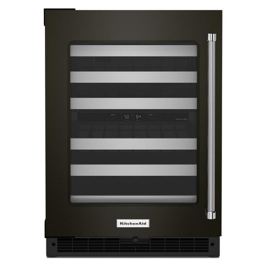 KITCHENAID KUWL314KBS 24"" Undercounter Wine Cellar With Glass Door and Metal-front Racks ...