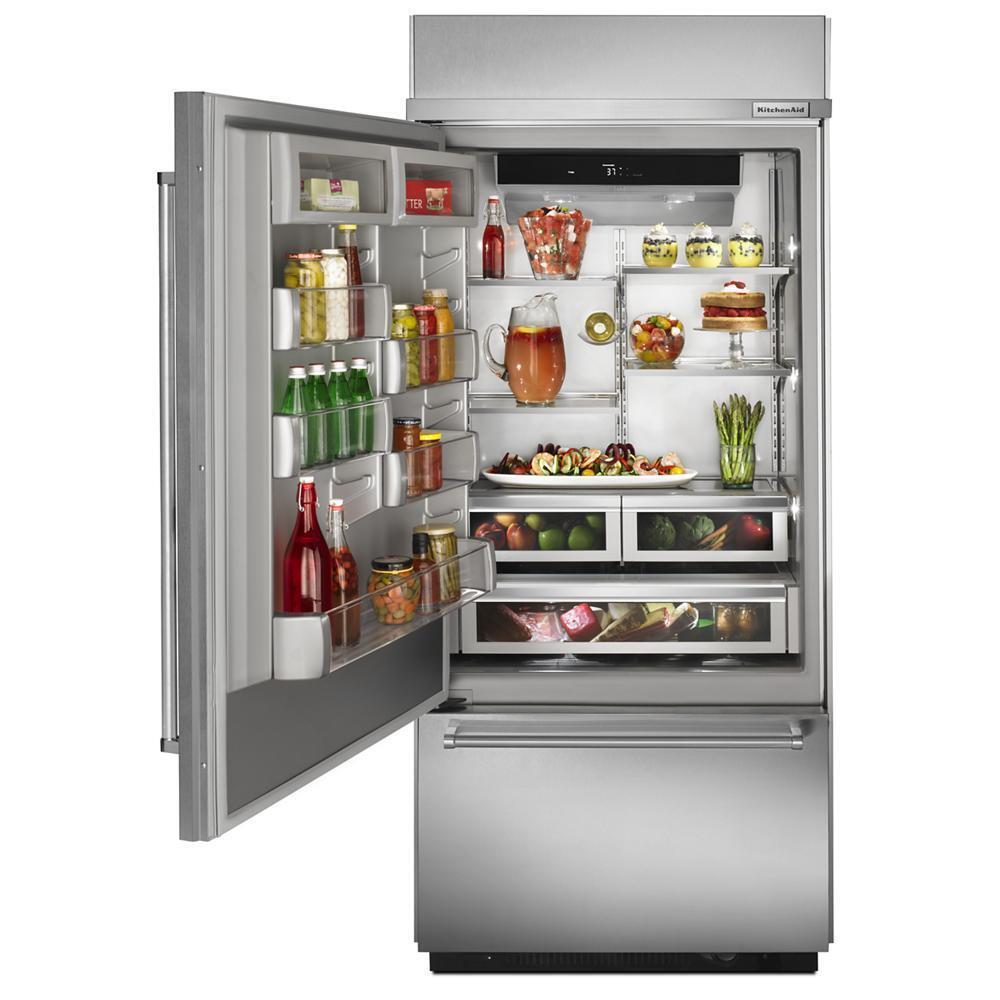 KITCHENAID KBBL306ESS 20.9 Cu. Ft. 36"" Width Built-in Stainless Bottom Mount REFRIGERATOR...