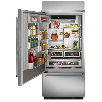 KITCHENAID KBBL306ESS 20.9 Cu. Ft. 36"" Width Built-in Stainless Bottom Mount REFRIGERATOR...