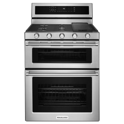 KITCHENAID KFGD500ESS Stainless Steel Kitchenaid 30-inch 5 Burner Gas Double Oven CONV...