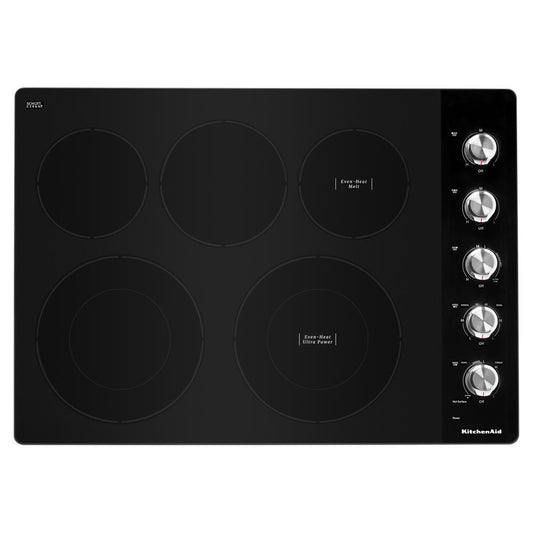 KITCHENAID KCES550HSS 30"" Electric Cooktop With 5 Elements and Knob Controls - Stainless ...