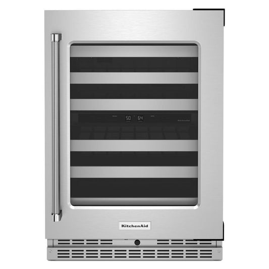 KITCHENAID KUWR314KSS 24"" Undercounter Wine Cellar With Glass Door and Metal-front Racks ...