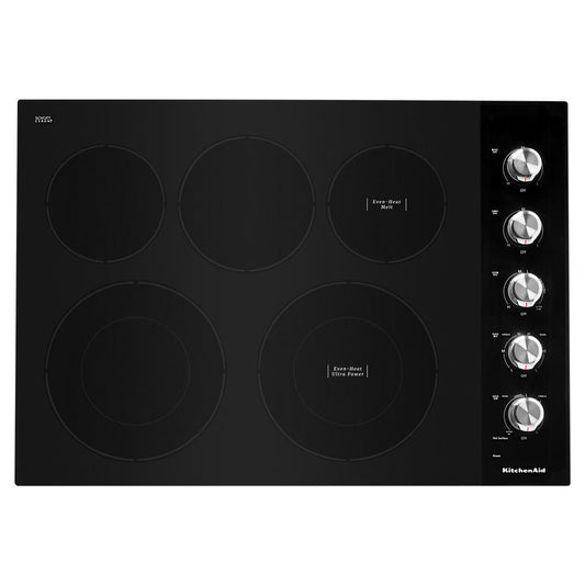 KITCHENAID KCES550HBL 30"" Electric Cooktop With 5 Elements and Knob Controls - Black