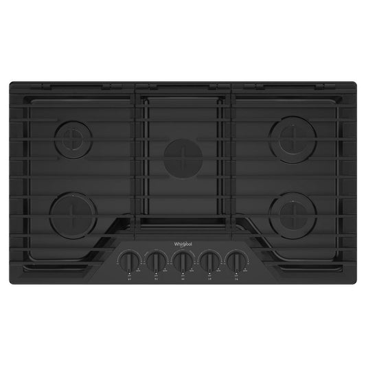WHIRLPOOL WCGK5036PB 36-inch Gas Cooktop With Ez-2-lift Hinged Cast-iron Grates