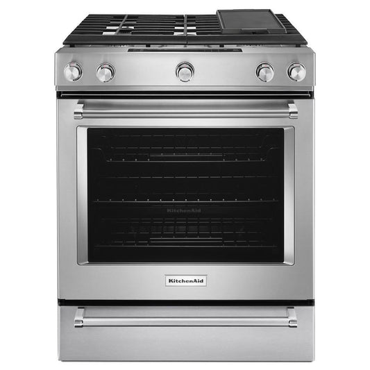 KITCHENAID KSGB900ESS Stainless Steel Kitchenaid 30-inch 5 Burner Gas Convection SLIDE...