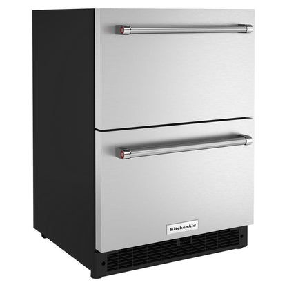KITCHENAID KUDR204KSB 24"" Stainless Steel Undercounter Double-drawer Refrigerator - BLACK...