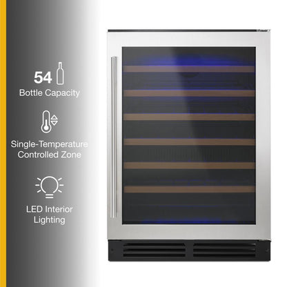 WHIRLPOOL WUW35X24DS Black-on-stainless Whirlpool 24"" Undercounter Wine Center With C...