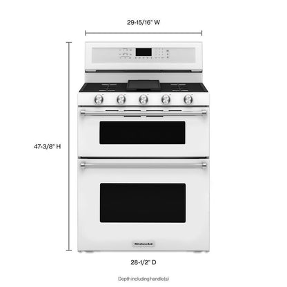 KITCHENAID KFGD500EWH White Kitchenaid 30-inch 5 Burner Gas Double Oven Convection Range