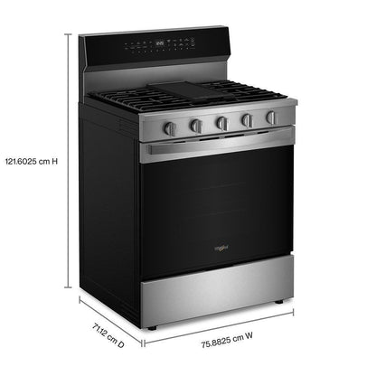 WHIRLPOOL WFGS7530RZ 30-inch Smart Gas Range With Air Cooking Technology, Steam/self CLE...